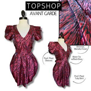TopShop Red Metallic Mini Dress Party Christmas Prom Special Occasion Glam Punk